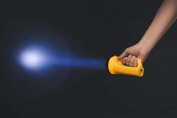 Female Hand Modern Flashlight Dark Background — Stock Photo, Image