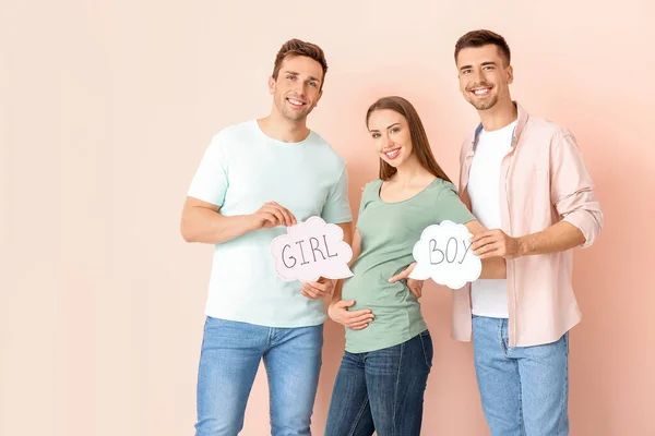 Gay Casal Mulher Grávida Com Palavras Escritas Girl Boy Papéis — Fotografia de Stock