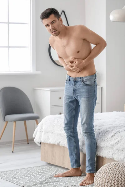 Young Man Suffering Anorexia Home — Stock Photo, Image