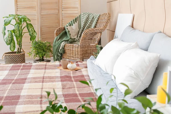 Stylish Interior Bedroom Green Houseplants — Stock Photo, Image