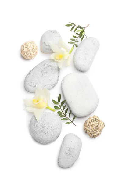 Composition Spa Stones White Background — Stock Photo, Image