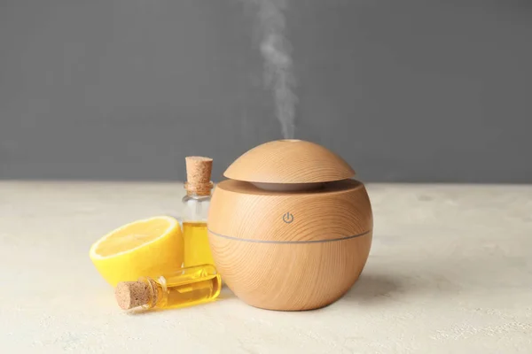 Aroma Oil Diffuser Grey Background — 스톡 사진