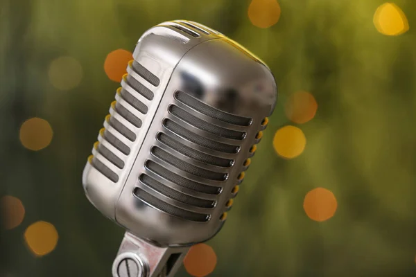 Retro Microphone Dark Background Blurred Lights — Stock Photo, Image