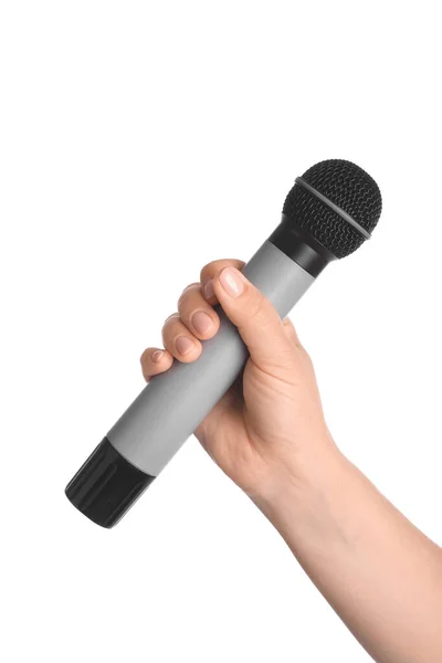 Female Hand Microphone White Background — Stock Photo, Image