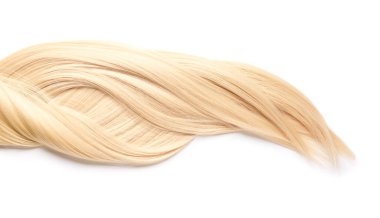 Beyaz arka planda güzel uzun sarı saçlar.