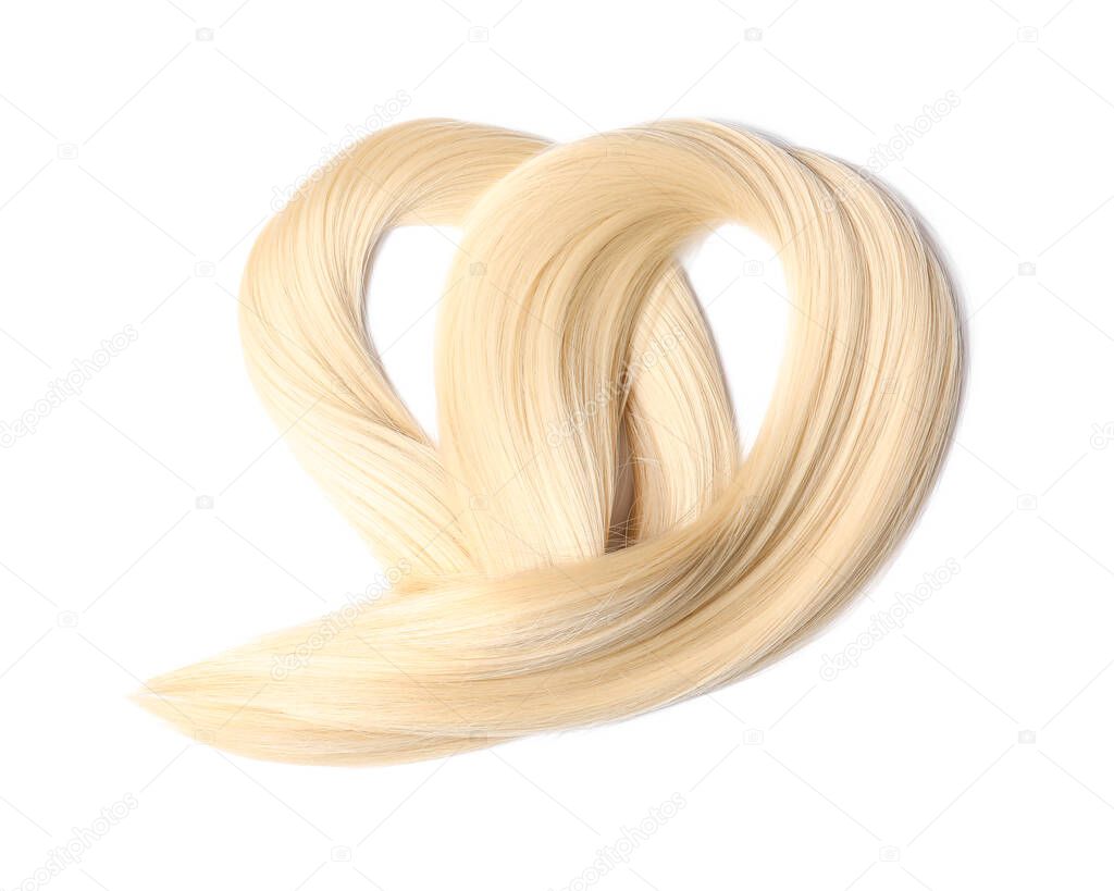 Beautiful long blonde hair on white background