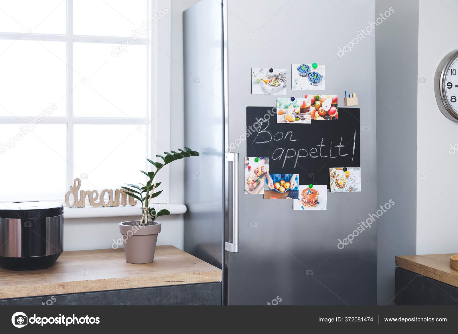 Stylish Interior Modern Kitchen Big Refrigerator Stock Photo by