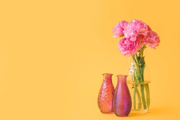 Different Vases Bouquet Flowers Color Background — Stock Photo, Image