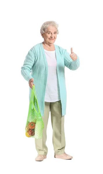 Elderly Woman Products White Background — Stock Photo, Image