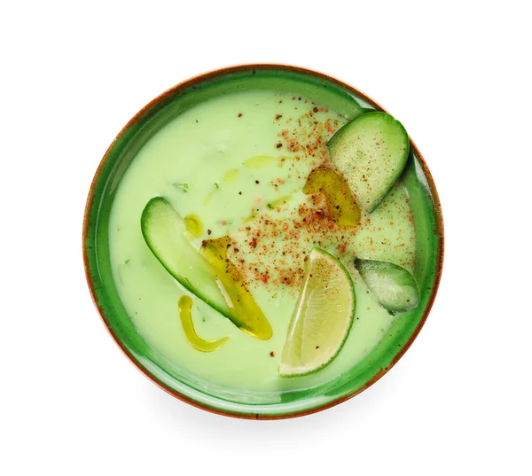 Bowl Cold Cucumber Soup White Background — Stock Photo, Image