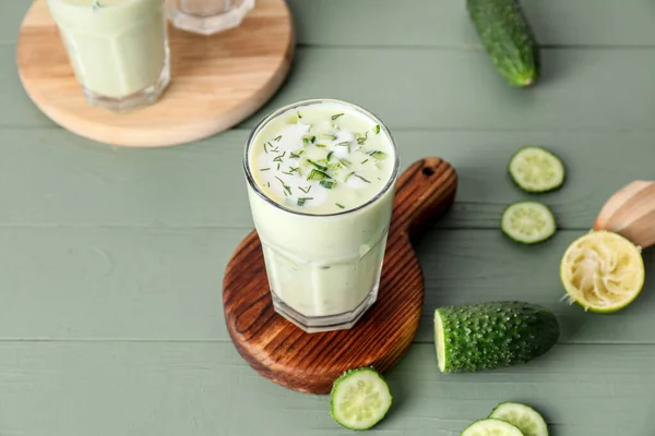 Glass Cold Cucumber Soup Table — Stock Photo, Image