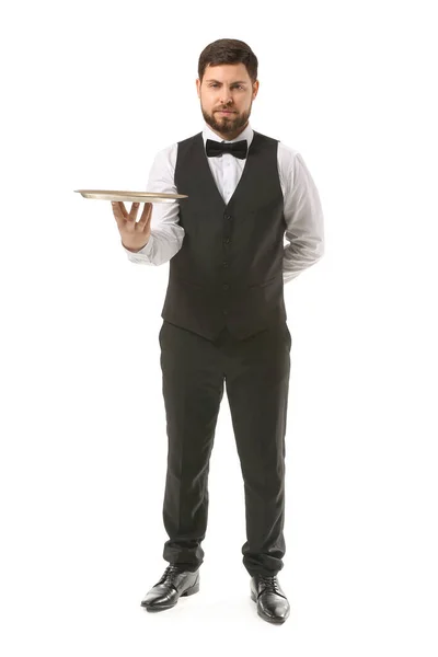 Handsome Male Waiter White Background — Stock Photo, Image