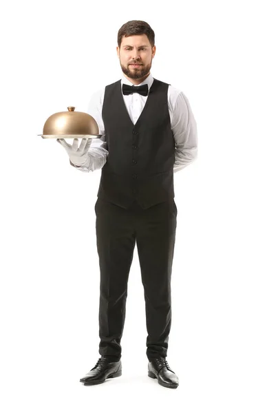 Beyaz Arka Planda Yakışıklı Erkek Garson — Stok fotoğraf