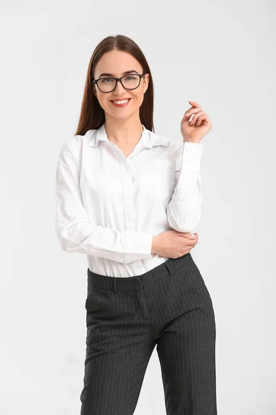 Beautiful Young Secretary White Background — Stock Photo, Image
