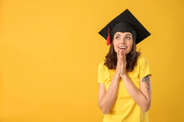 Kvinna Examen Student Färg Bakgrund — Stockfoto