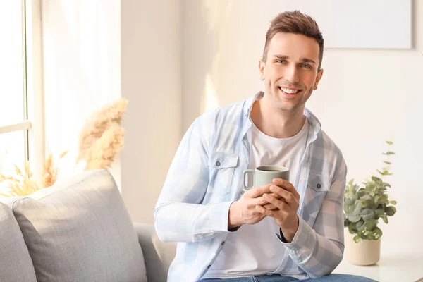 Handsome Man Drinking Coffee Home — Stock Photo, Image