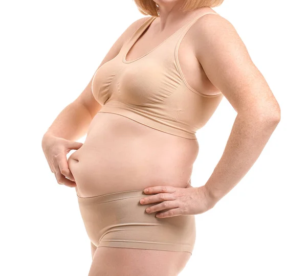 Vrouw Met Overgewicht Witte Achtergrond — Stockfoto