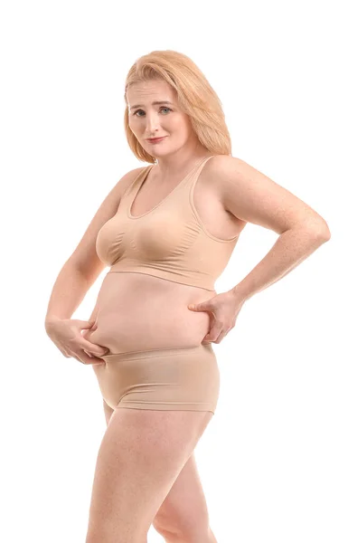 Sad Overweight Woman White Background — Stock Photo, Image