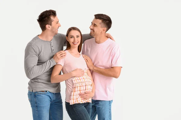 Pareja Gay Con Mujer Embarazada Fondo Blanco —  Fotos de Stock