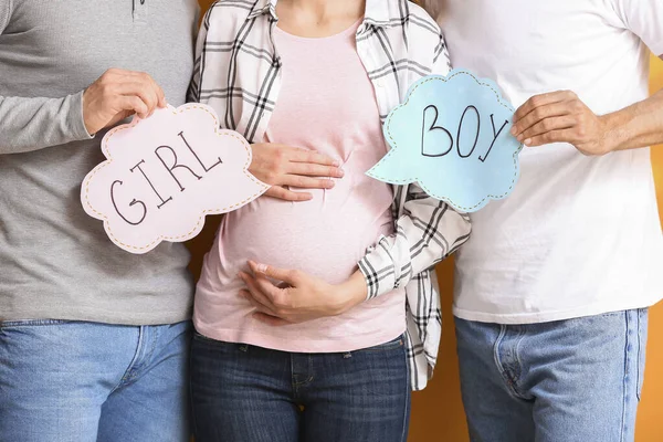 Pareja Gay Mujer Embarazada Con Palabras Escritas Niña Boy Primer — Foto de Stock