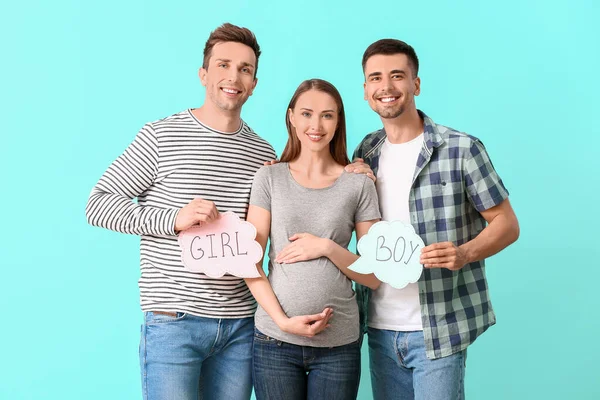 Gay Pareja Embarazada Mujer Con Escrito Palabras Chica Chico Los — Foto de Stock