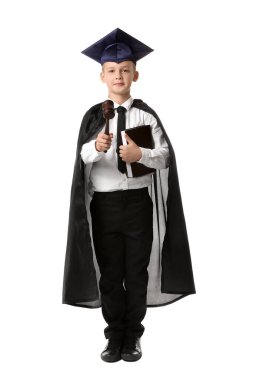 Beyaz arka planda küçük yargıcın portresi