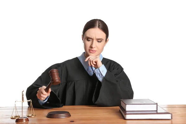 Strict Female Judge Table White Background — Stock Photo, Image