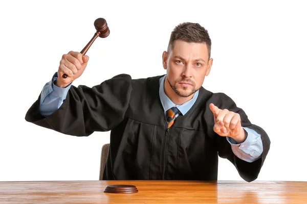 Strict Male Judge Table White Background — Stock Photo, Image