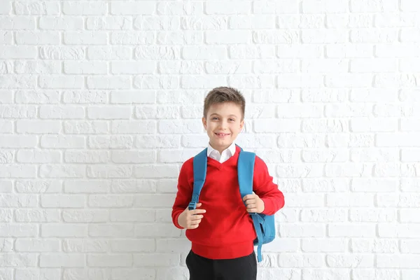 Schattig Klein Pupil Witte Achtergrond — Stockfoto