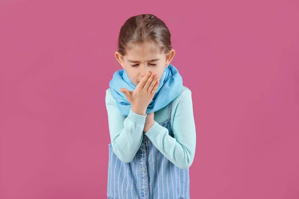 Sick Little Girl Color Background — Stock Photo, Image