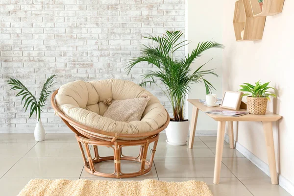 Comfortable Armchair Table Houseplants Interior Living Room — Stock Photo, Image