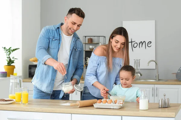 Happy Family Making Dough Together Kitchen — Stock Photo, Image