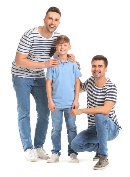 Happy Gay Couple Adopted Child White Background — Stock Photo, Image