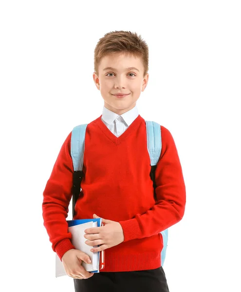 Schattig Klein Pupil Witte Achtergrond — Stockfoto