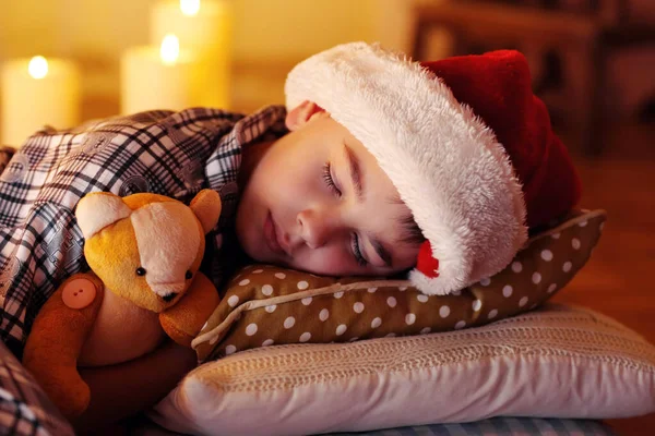 Little Boy Sleeping Fireplace Room — Stock Photo, Image