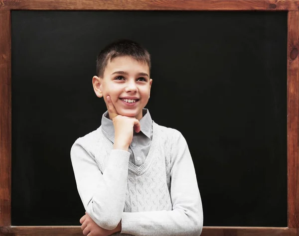 Young Cute Schoolboy Posing Blackboard — Stock Photo, Image