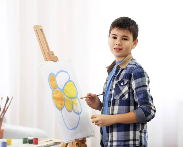 Boy Drawing Easel Home — Stock Photo, Image