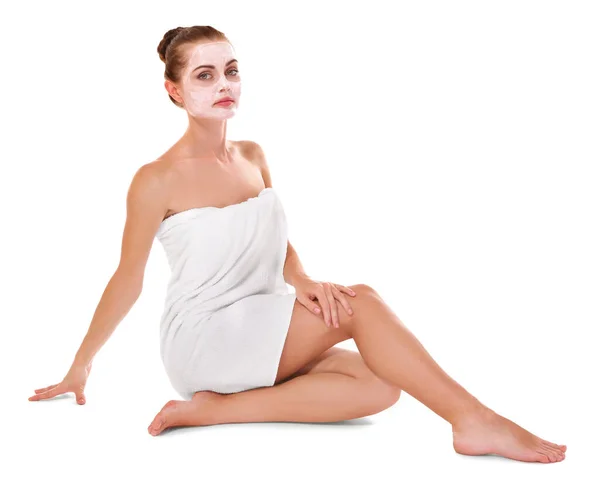 Young Beautiful Woman Facial Mask Isolated White — Stock Photo, Image