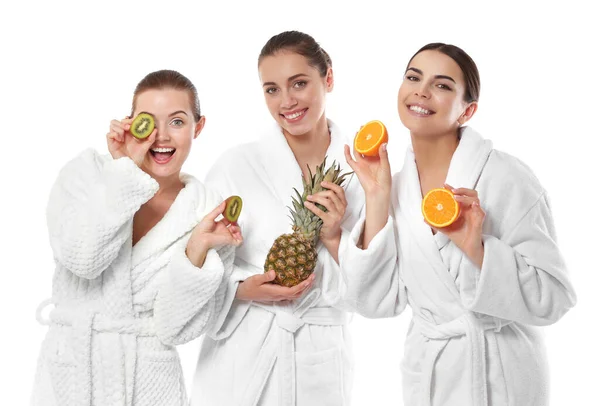 Beautiful Girls Fruits Isolated White Spa Concept — Stock Photo, Image