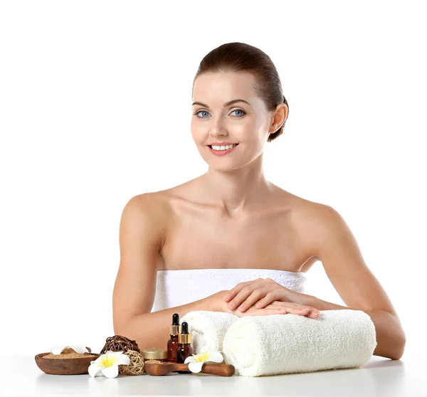 Beautiful Girl Spa Composition Isolated White — Stock Photo, Image