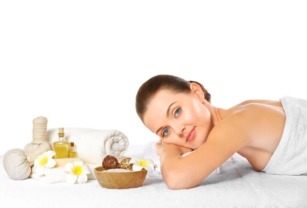 Bella Ragazza Con Composizione Spa Isolata Bianco — Foto Stock