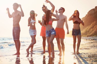 Mutlu arkadaş sahilde eğleniyor