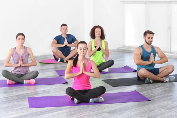 Group People Practicing Yoga Meditating Mats — Stock Photo, Image