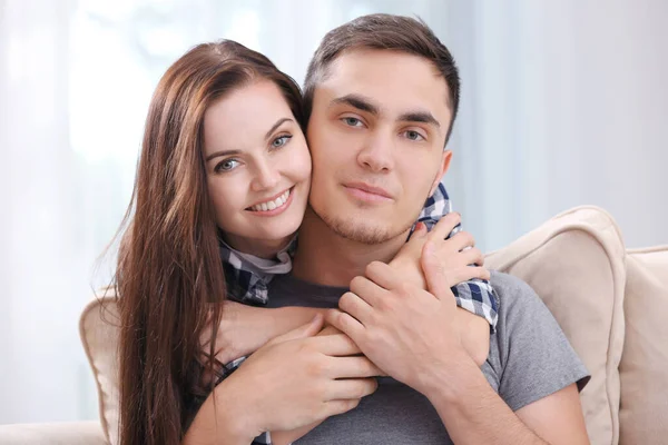 Happy Couple Hugging Home — Stock Photo, Image