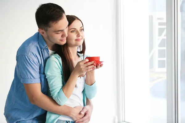 Gelukkig Koppel Dat Koffie Drinkt — Stockfoto