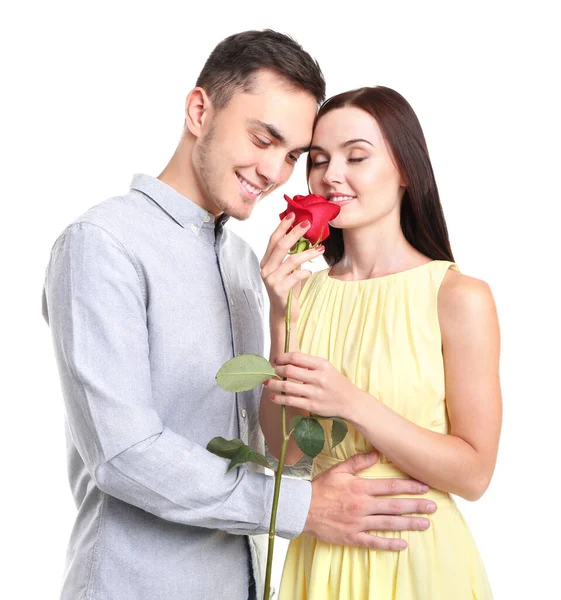 白底红玫瑰的幸福夫妻 — 图库照片