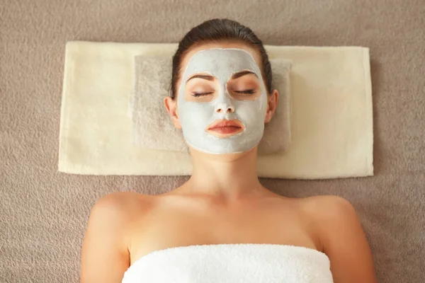 Spa Concept Young Woman Nourishing Mask Face Relaxing Spa Salon — Stock Photo, Image