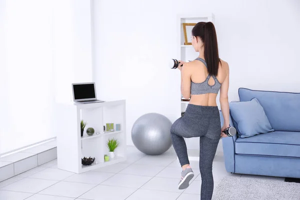 Attractive Fitness Woman Exercising Home — Stock Photo, Image