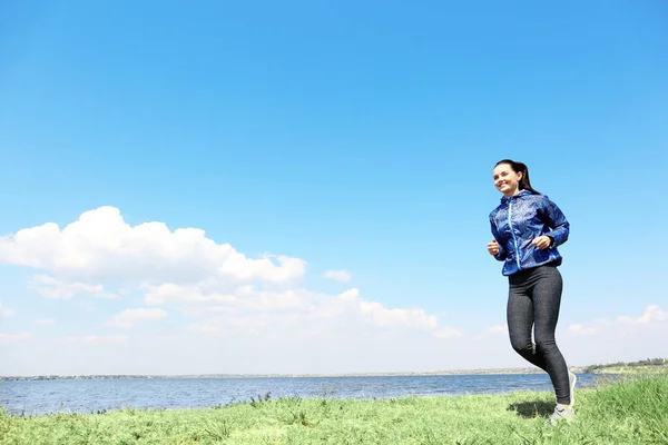 Attractive Fitness Woman Running Outdoors — Stock Photo, Image