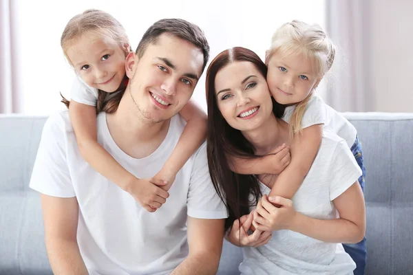 Happy Parents Daughters Couch Royalty Free Stock Images